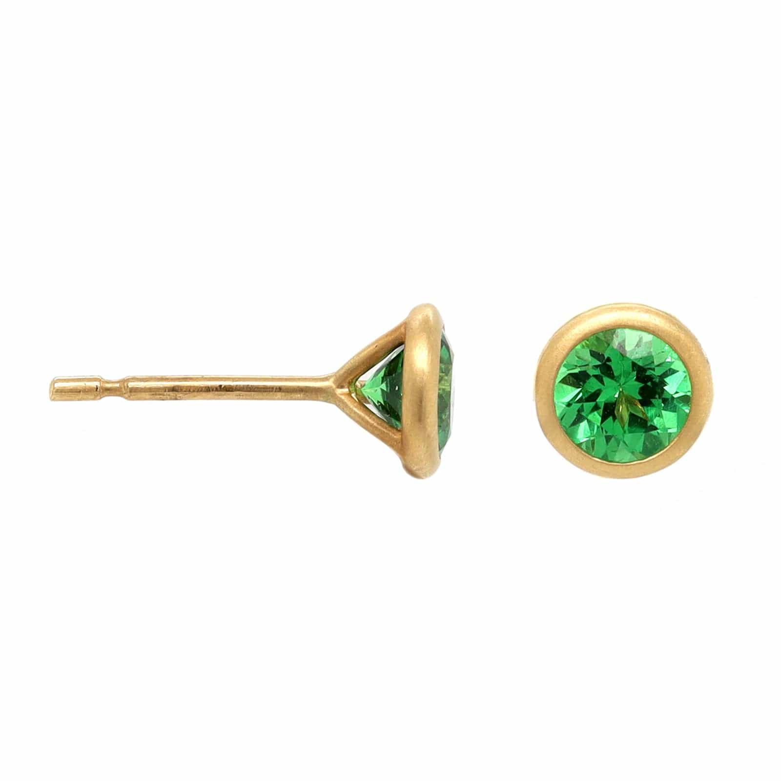 18K Yellow Gold Round Tsavorite Stud Earrings