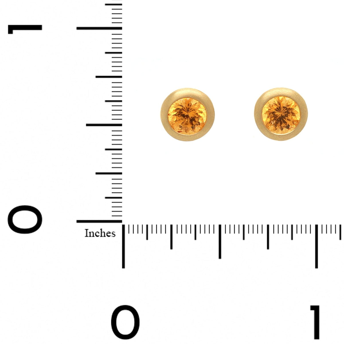 18K Yellow Gold Round Orange Garnet Stud Earrings
