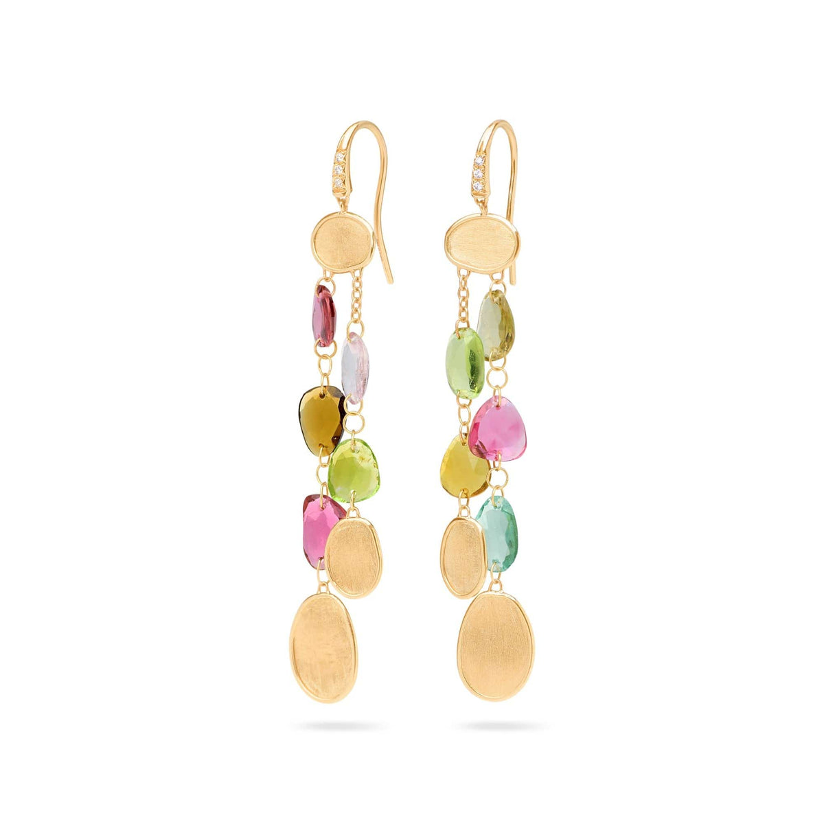 Marco Bicego 18K Yellow Gold Lunaria Multi Strand Tourmaline and Diamond Drop Earrings