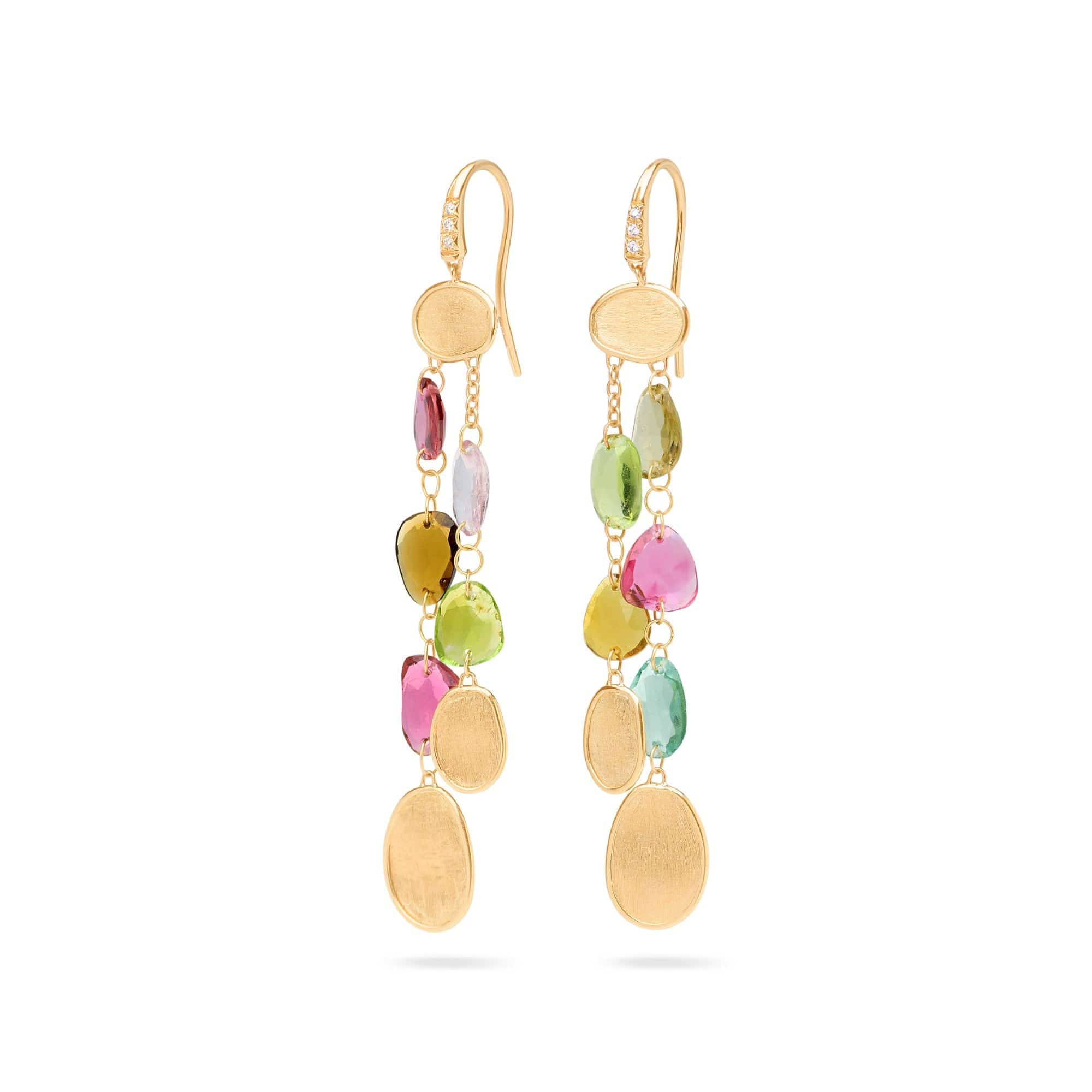 Marco Bicego 18K Yellow Gold Lunaria Multi Strand Tourmaline and Diamond Drop Earrings