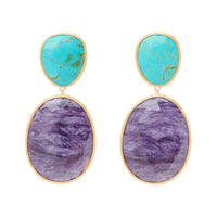 Marco Bicego 18K Yellow Gold Lunaria Turquoise and Charoite Drop Earrings