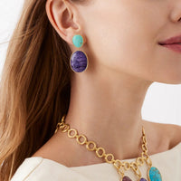 Marco Bicego 18K Yellow Gold Lunaria Turquoise and Charoite Drop Earrings