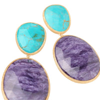 Marco Bicego 18K Yellow Gold Lunaria Turquoise and Charoite Drop Earrings