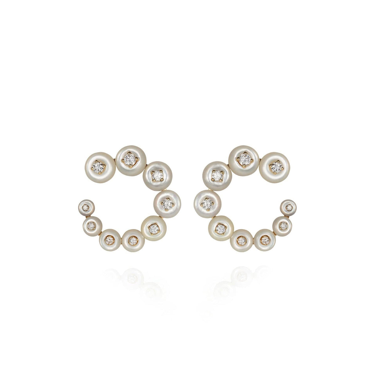 Fernando Jorge 18K Yellow Gold White Mother of Pearl and Diamond Small Circle Earrings