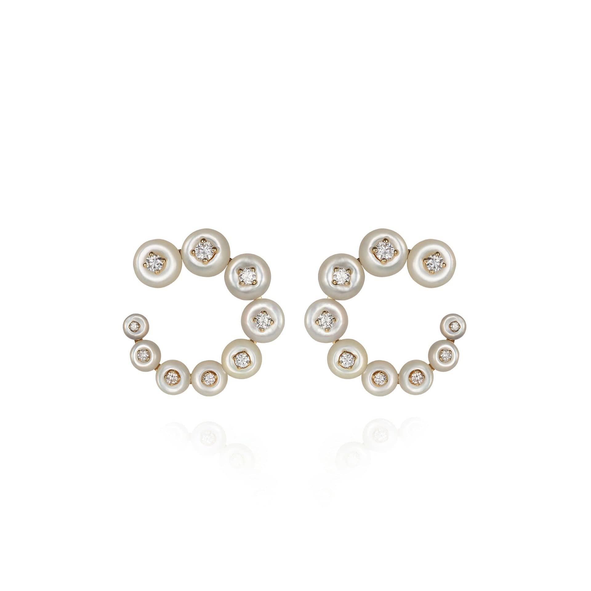 Fernando Jorge 18K Yellow Gold White Mother of Pearl and Diamond Small Circle Earrings