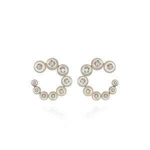 Fernando Jorge 18K Yellow Gold White Mother of Pearl and Diamond Small Circle Earrings