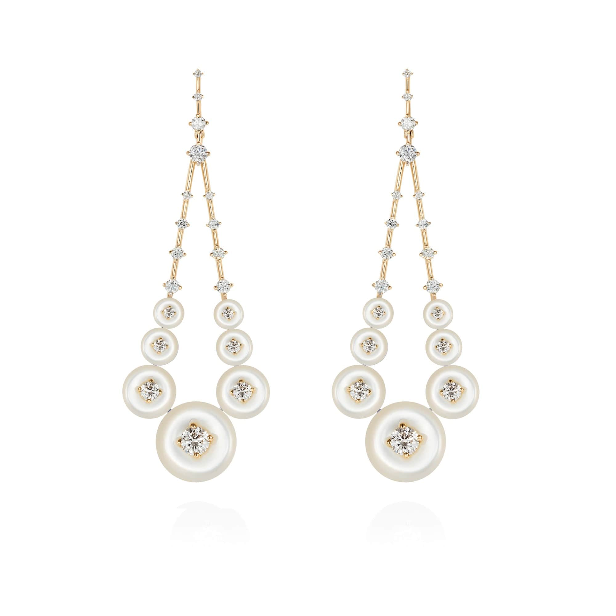Fernando Jorge 18K Yellow Gold Gravity Mother of Pearl and Diamond Drop Open Earrings