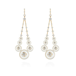 Fernando Jorge 18K Yellow Gold Gravity Mother of Pearl and Diamond Drop Open Earrings