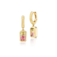 Harwell Godfrey 18K Yellow Gold Tie Dye Bi-Color Tourmaline Drop Huggie Earrings
