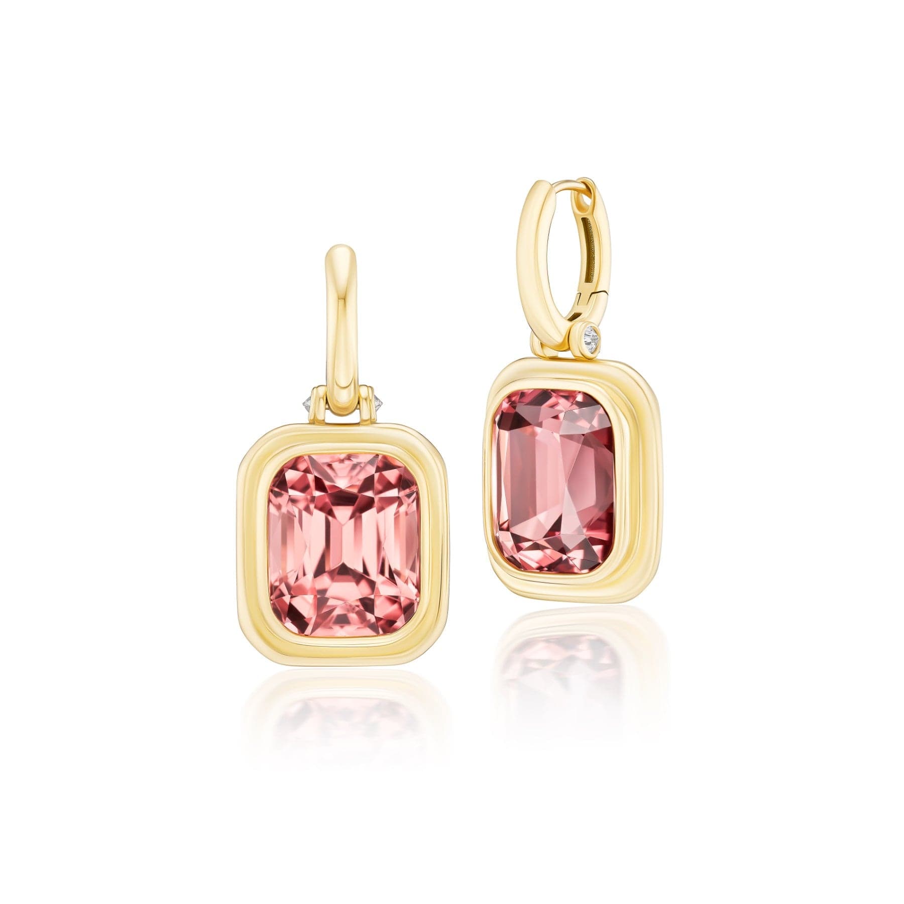 Harwell Godfrey 18K Yellow Gold One Of A Kind Peach Tourmaline Huggie Drop Earrings