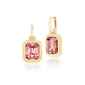 Harwell Godfrey 18K Yellow Gold One Of A Kind Peach Tourmaline Huggie Drop Earrings
