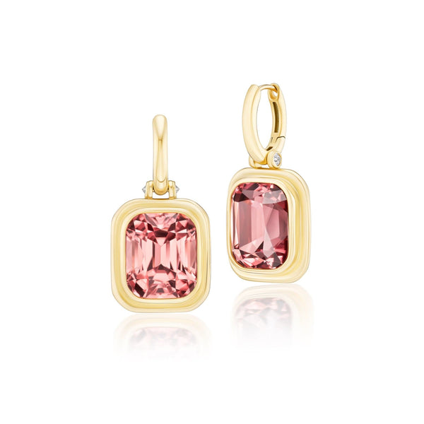 Harwell Godfrey 18K Yellow Gold One-of-a-Kind Peach Tourmaline Huggie Drop Earrings