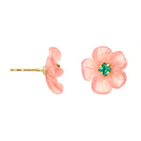 18K Yellow Gold Emerald and Rhodochrosite Floral Stud Earrings
