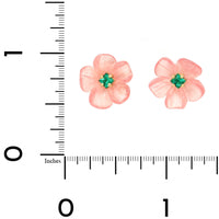 18K Yellow Gold Emerald and Rhodochrosite Floral Stud Earrings