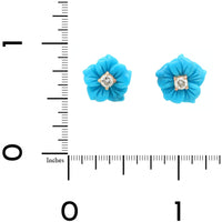 18K Yellow Gold Diamond and Turquoise Floral Stud Earrings
