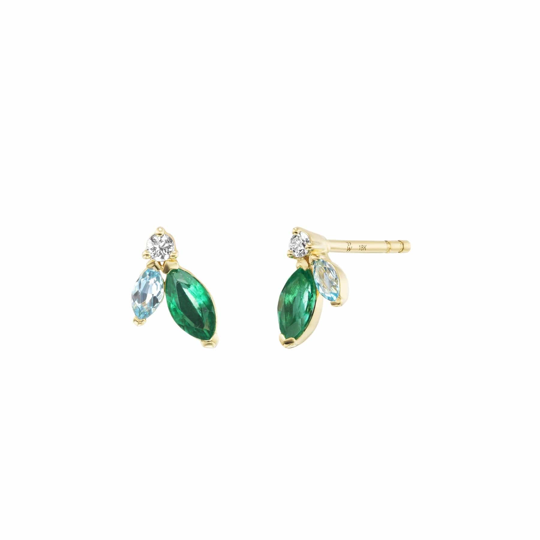 Emily P. Wheeler 18K Yellow Gold Emerald, Topaz, and Diamond Mini Pollack Stud Earrings