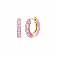 Emily P. Wheeler 18K Yellow Gold Pink Sapphire and Ruby Baby Duo Enameled Hoop Earrings