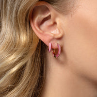 Emily P. Wheeler 18K Yellow Gold Pink Sapphire and Ruby Baby Duo Enameled Hoop Earrings