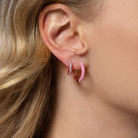 Emily P. Wheeler 18K Yellow Gold Pink Sapphire and Ruby Baby Duo Enameled Hoop Earrings