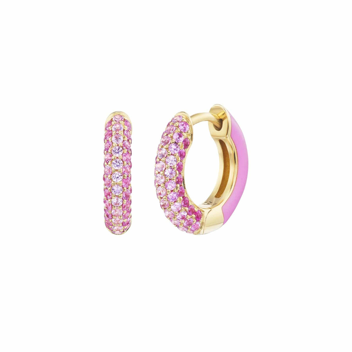 Emily P. Wheeler 18K Yellow Gold Pink Sapphire and Ruby Baby Duo Enameled Hoop Earrings