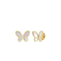 Roberto Coin 18K Yellow Gold Jasmine Diamond & Mother of Pearl Butterfly Stud Earrings