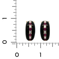 Eclat Jewels 18K Rose Gold Square Ruby and Diamond Huggie Earrings