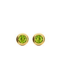 Bezel Set Stud Earrings 18K Yellow Gold with Peridot, 6.6mm