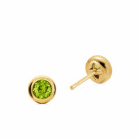 Bezel Set Stud Earrings 18K Yellow Gold with Peridot, 6.6mm