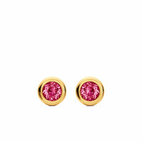 Bezel Set Stud Earrings 18K Yellow Gold with Pink Tourmalines, 6.6mm