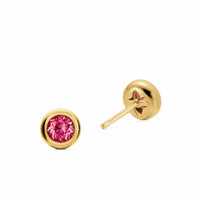 Bezel Set Stud Earrings 18K Yellow Gold with Pink Tourmalines, 6.6mm