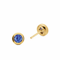 Bezel Set Stud Earrings 18K Yellow Gold with Tanzanite, 6.6mm