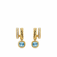 DY Mercer® Color Two Row Drop Earrings 18K Yellow Gold with Sky Blue Topaz and Diamonds, 19.5mm