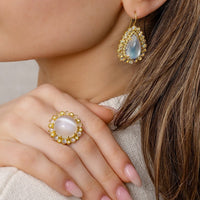 Suzy Landa 18K Yellow Gold One Of A Kind Cat's Eye Moonstone and Diamond Ring