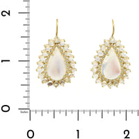 Suzy Landa 18K Yellow Gold Pear Shaped Moonstone and Diamond Drop Earrings