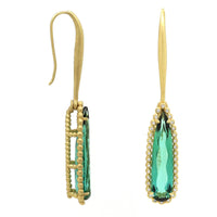 Suzy Landa 18K Yellow Gold Pear Shaped Green Tourmaline and Diamond Drop Earrings