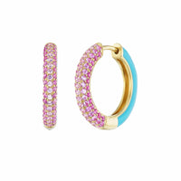 Emily P. Wheeler 18K Yellow Gold Pink Sapphire and Ruby Baby Duo Enameled Hoops