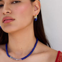 Emily P. Wheeler 18K Yellow Gold Sapphire, Amethyst, and Lapis Ombre Oval Hoop Earrings