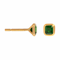 18K Yellow Gold Bezel Set Square Tsavorite Stud Earrings