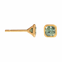 18K Yellow Gold Bezel Set Asscher Cut Tsavorite Stud Earrings