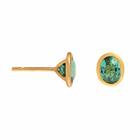 18K Yellow Gold Bezel Set Oval Tourmaline Stud Earrings