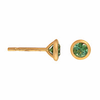 18K Yellow Gold Bezel Set Round Green Tourmaline Stud Earrings