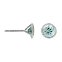 18K White Gold Bezel Set Round Blue Zircon Stud Earrings