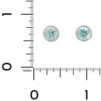 18K White Gold Bezel Set Round Blue Zircon Stud Earrings