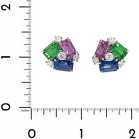 Oscar Heyman Platinum Sapphire, Tsavorite, and Diamond Cluster Stud Earrings