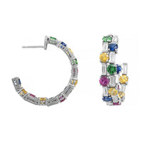 Oscar Heyman Platinum Multi Gemstone and Diamond Hoop Earrings