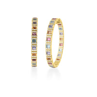 Roberto Coin 18K Yellow Gold Diamond and Mixed Gemstone Obelisco Hoop Earrings