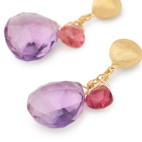Marco Bicego Paradise 18K Yellow Gold Amethyst and Tourmaline Double Drop Earrings