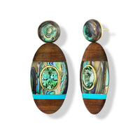 Emily P. Wheeler 18K Yellow Gold One Of A Kind Tourmaline, Abalone, and Sandalwood Drop Earrings