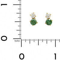 18K Yellow Gold 2 Stone Round Green Tourmaline and Diamond Stud Earrings