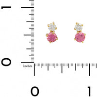 18K Yellow Gold 2 Stone Round Rubellite and Diamond Stud Earrings